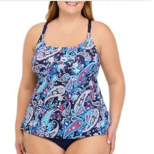 🆕️ NWT Blue Paisley Strappy Back Tunic Tankini Top Sz 18 Swimwear